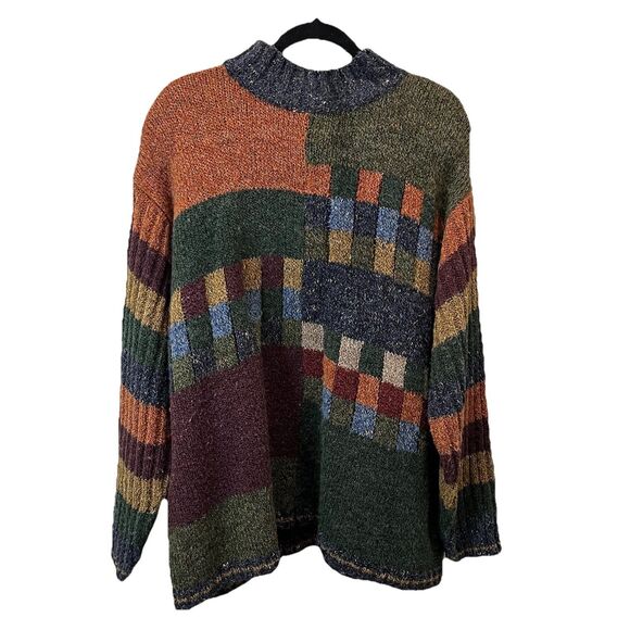 Dressbarn Patchwork Grandpa Chunky Sweater Multicolor VTG Womens Size 3X - Picture 1 of 12